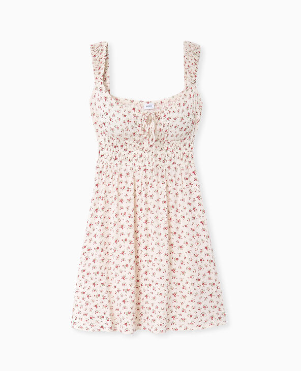 Robe bretelles encolure empire motifs fleurs blanc - Pimkie