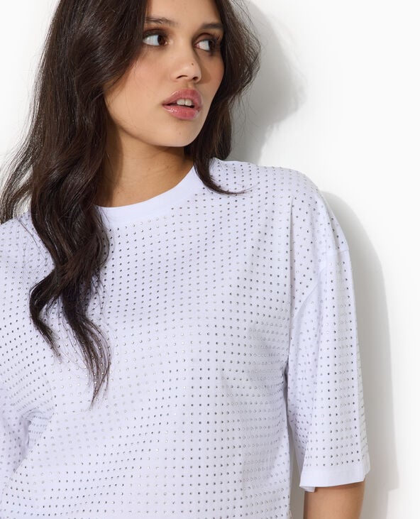T-shirt manches courtes avec strass en all over blanc - Pimkie
