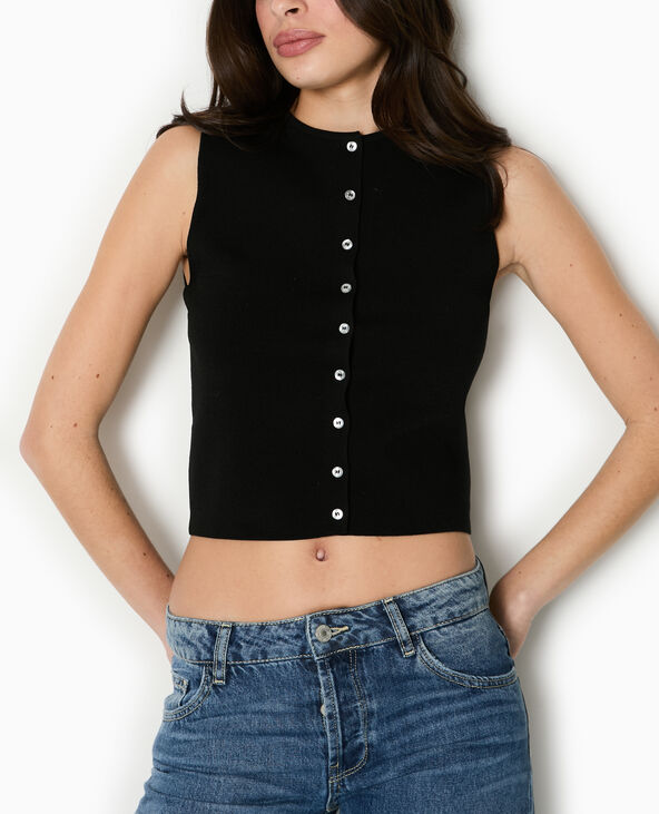 Top boutonné en maille fine noir - Pimkie