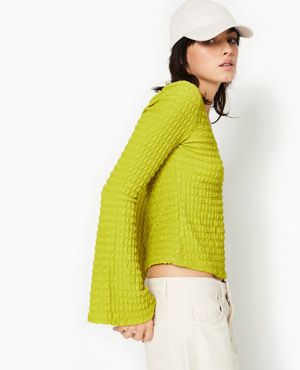 Top manches longues en maille gaufrée jaune - Pimkie