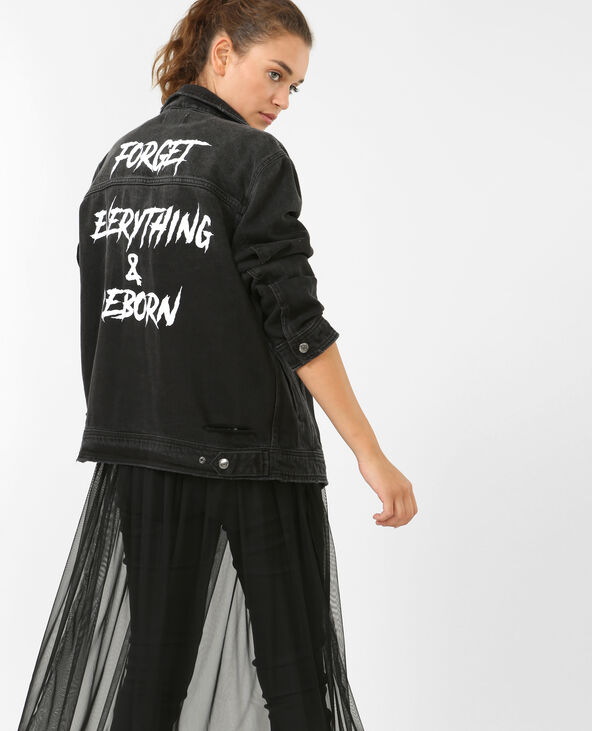 Veste en jean à message noir - Pimkie