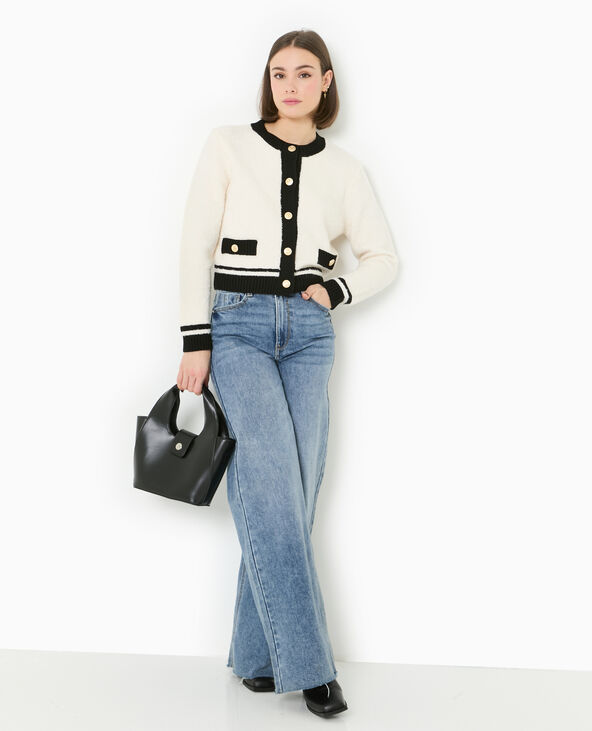 Gilet col rond avec bords contrastés blanc - Pimkie