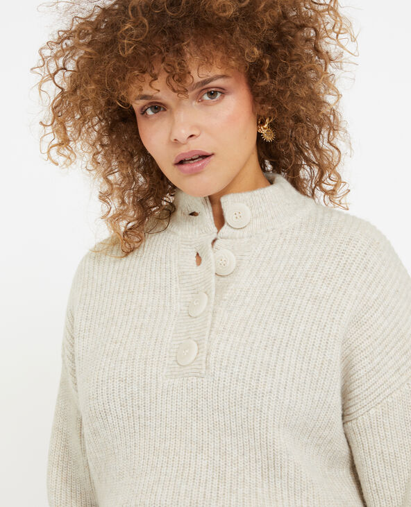 Pull grosse maille avec col boutonné écru - Pimkie