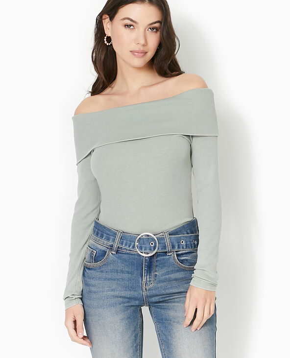 Top manches longues encolure Bardot vert - Pimkie