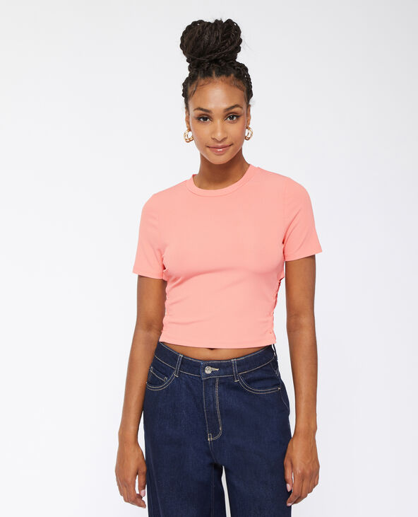 Top en maille côtelée avec découpes et lacets rose - Pimkie
