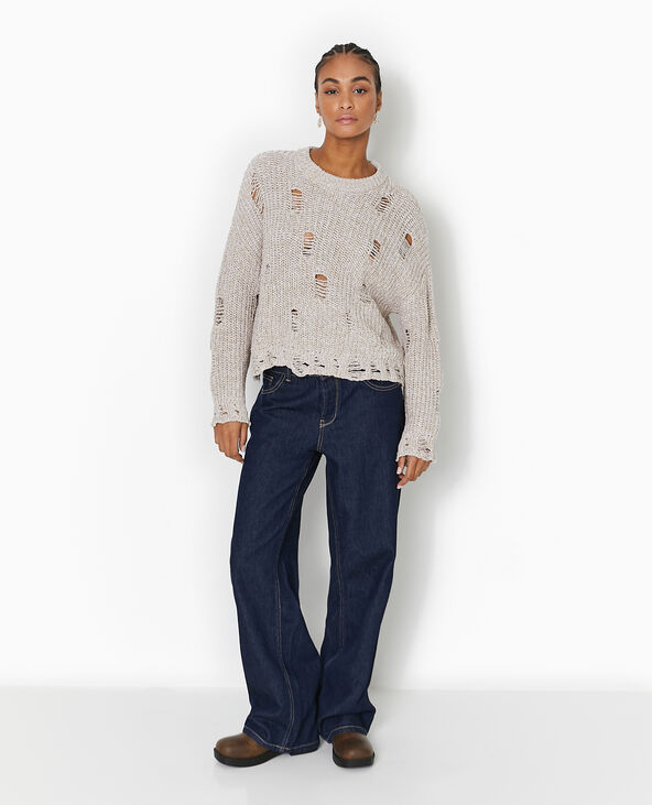 Pull en maille moulinée effet destroy beige - Pimkie