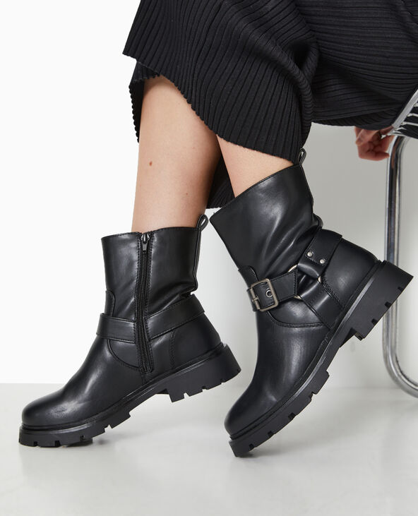 Boots motardes avec brides noir - Pimkie