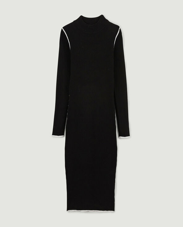 Robe mi-longue maille côtelée noir - Pimkie