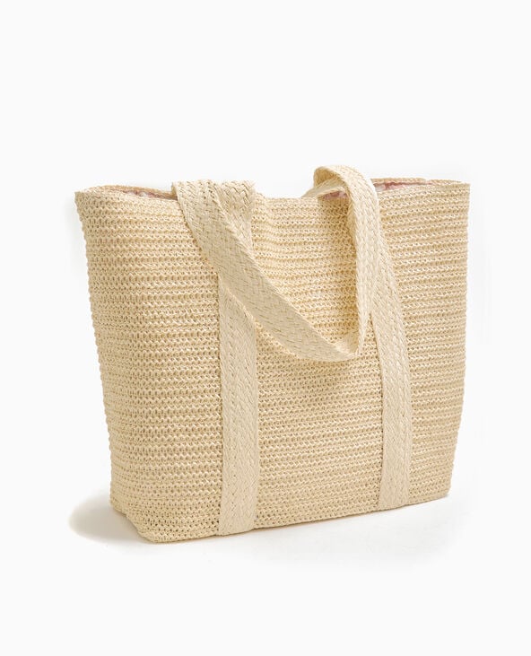 Grand sac cabas en raphia avec boucle coquillage beige - Pimkie