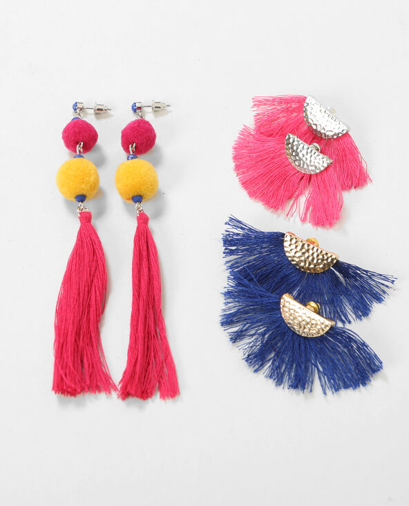 Lot de 3 boucles d'oreilles rose fuchsia - Pimkie