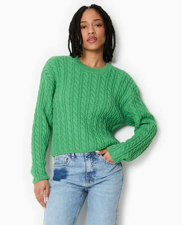 Pull en maille torsadée vert olive - Pimkie