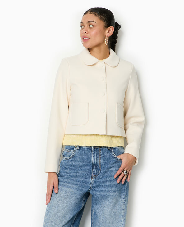 Veste courte col rond effet drap de laine écru - Pimkie