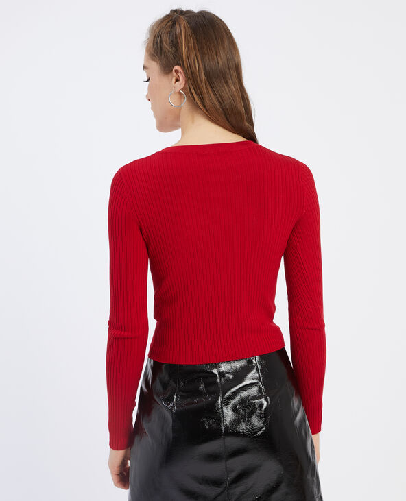 Pull boutonné rouge - Pimkie