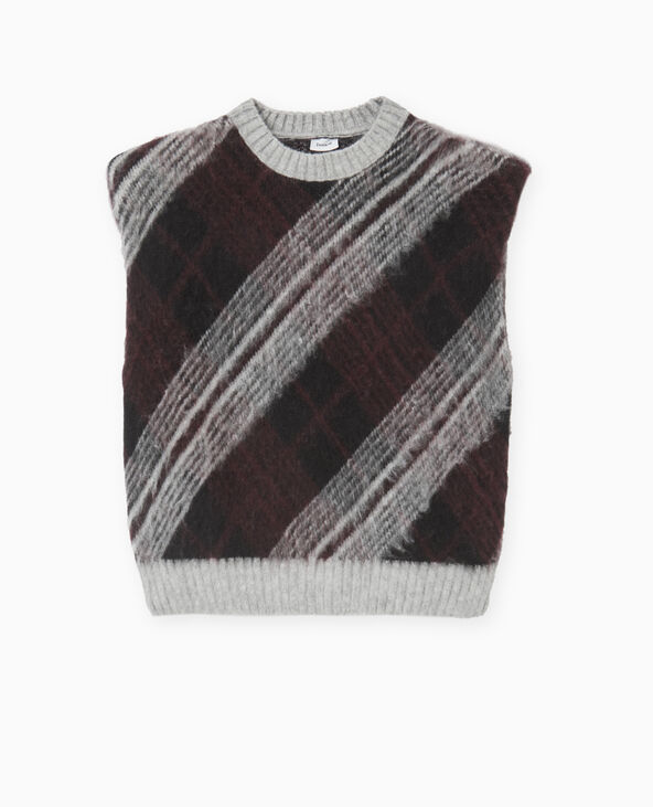 Pull sans manches avec épaulettes motif carreaux rouge - Pimkie