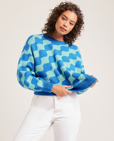 Pull col rond manches ballons bleu - Pimkie