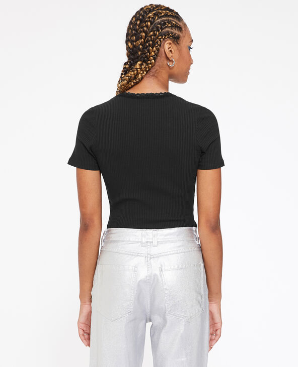 T-shirt encolure cœur avec dentelle noir - Pimkie