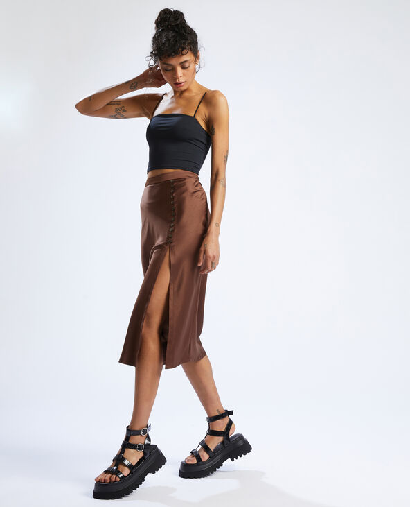 Jupe longue en tissu satiné taupe - Pimkie