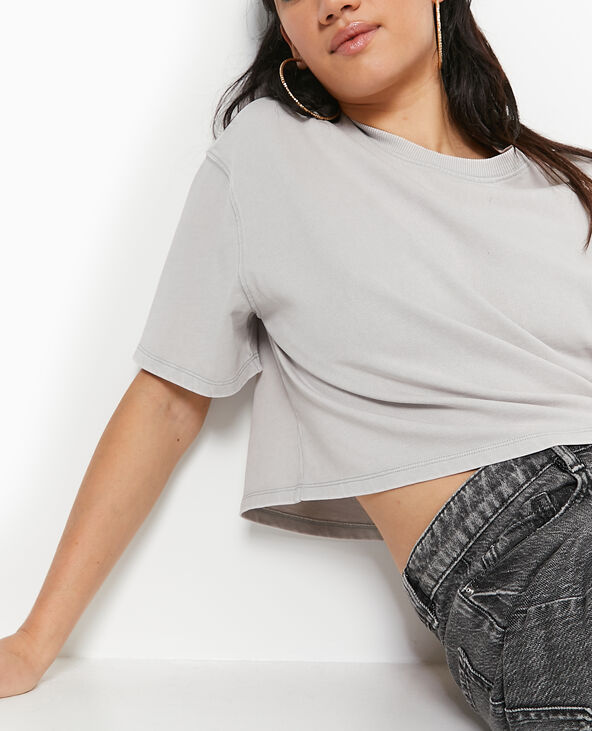 T-shirt court en coton épais effet délavé gris clair - Pimkie
