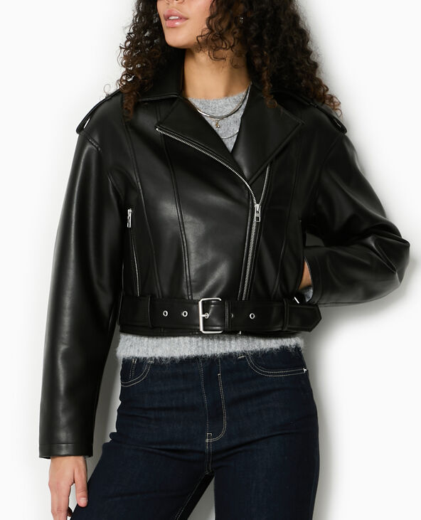 Veste biker courte en simili noir - Pimkie
