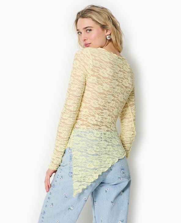 Top asymétrique dentelle manches longues Jaune pâle - Pimkie