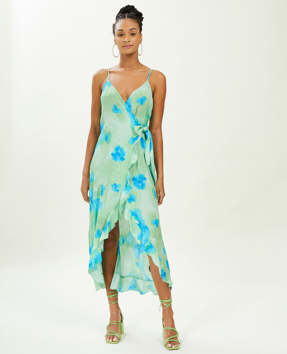 Robe longue porte-feuille avec volants bleu - Pimkie