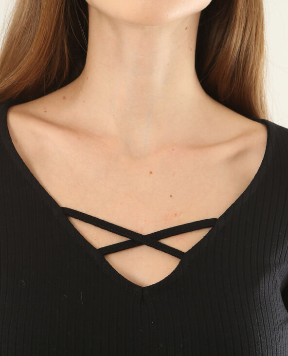 T-shirt en maille côtelée noir - Pimkie