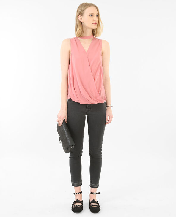 Top croisé col choker vieux rose - Pimkie
