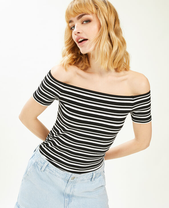 Top encolure Bardot maille côtelée blanc - Pimkie