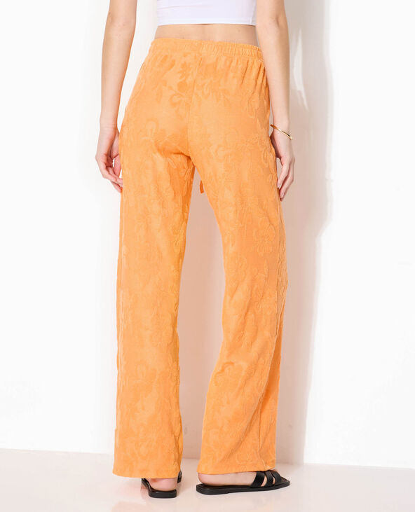 Pantalon ample en éponge jacquard motif fleurs orange - Pimkie