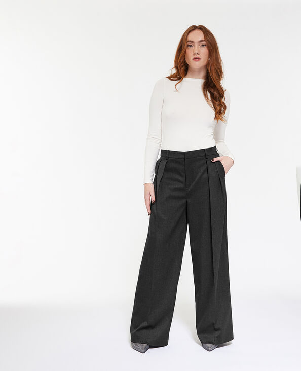 Pantalon large et droit avec pinces gris chiné - Pimkie