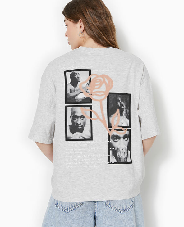 T-shirt oversize TUPAC gris chiné - Pimkie
