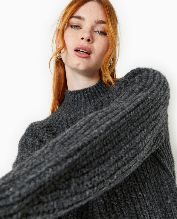 Pull col montant grosses mailles gris foncé - Pimkie