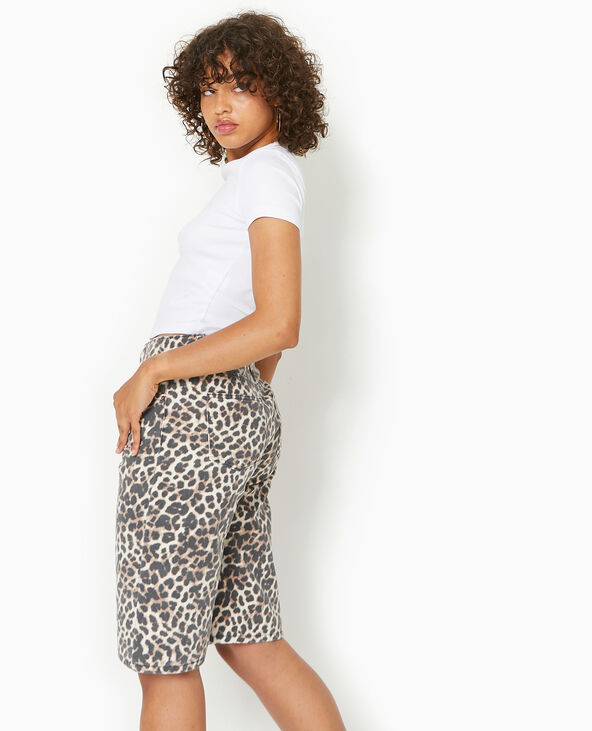 Bermuda large en jean motif léopard taupe - Pimkie