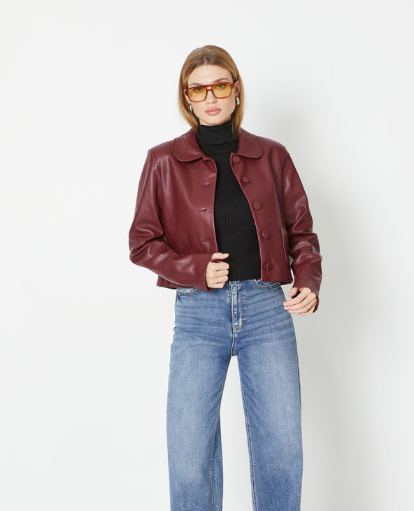 Veste courte en simili cuir avec col Claudine bordeaux - Pimkie