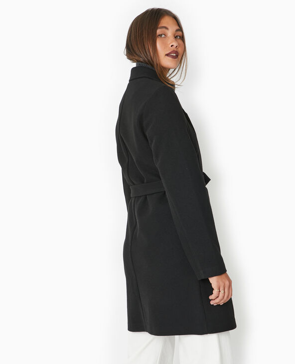 Manteau mi-long avec ceinture noir - Pimkie