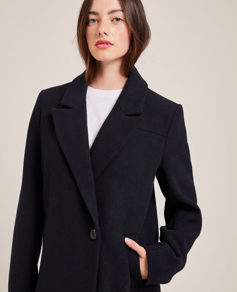 Manteau long drap de laine bleu marine - Pimkie