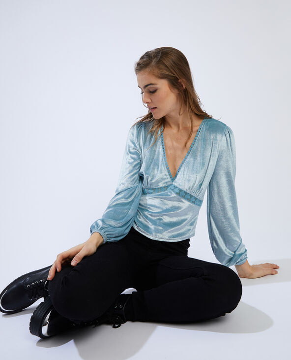 Top velours et dentelle vert de gris - Pimkie