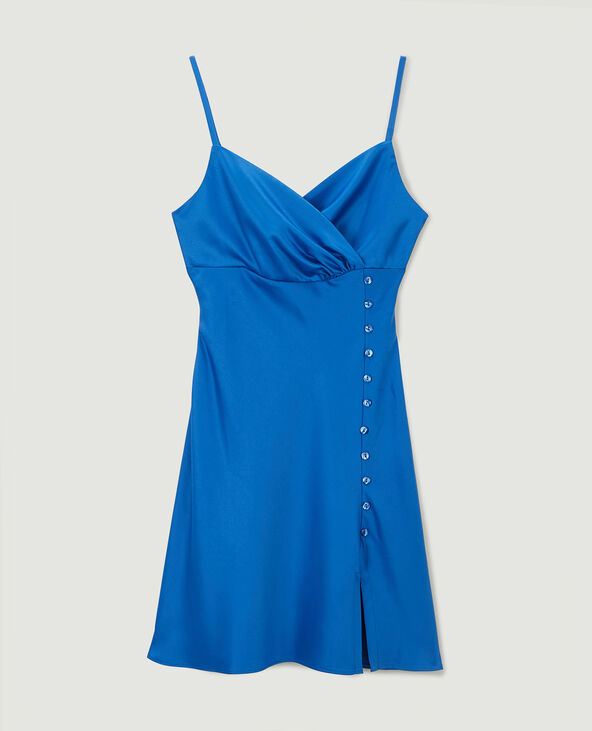 Robe courte cache-cœur en satin bleu électrique - Pimkie