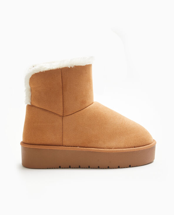 Boots fourrées en suédine beige - Pimkie