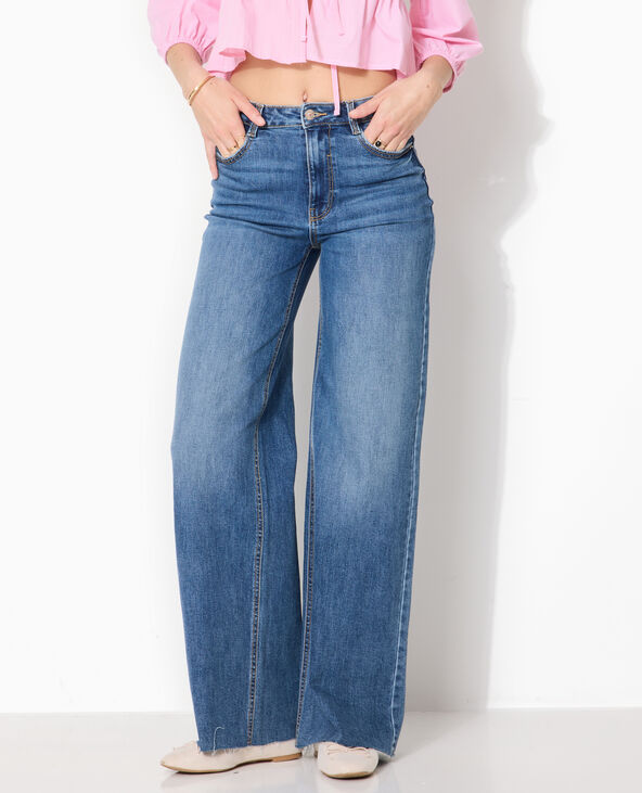 Jean wide taille haute avec bas coupés bleu - Pimkie