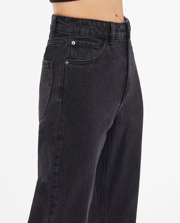 Jean droit taille haute avec strass noir - Pimkie