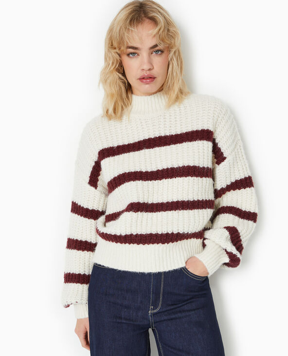 Pull grosse maille avec rayures blanc - Pimkie