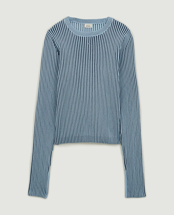 Pull maille côtelée effet rayé bleu marine - Pimkie