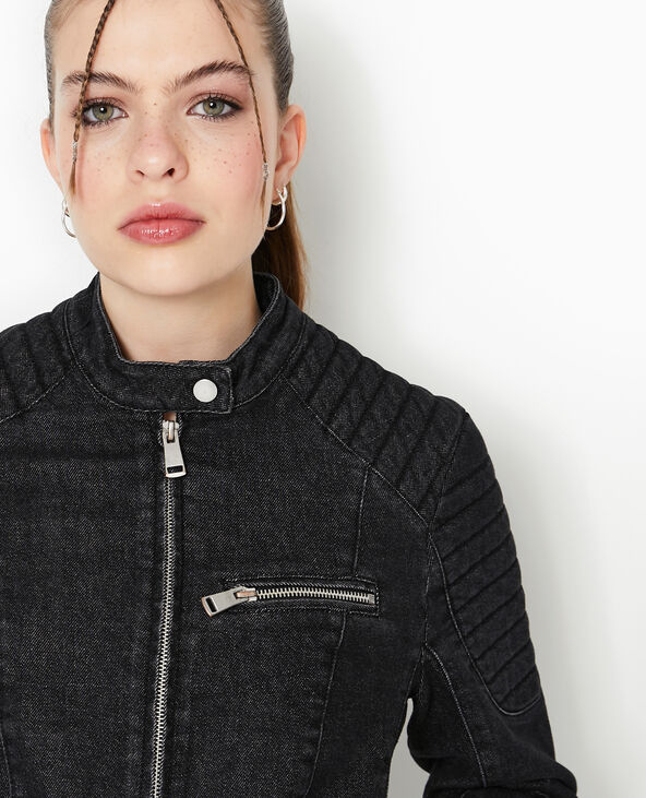 Blouson biker en jean noir - Pimkie