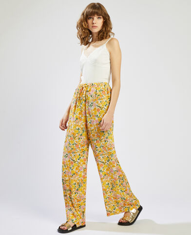 Pantalon fluide à motif fleurs orange - Pimkie