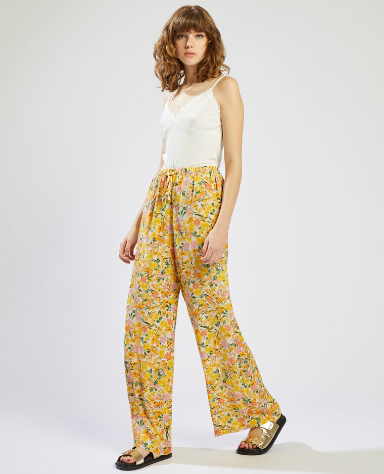 Pantalon fluide à motif fleurs orange - Pimkie