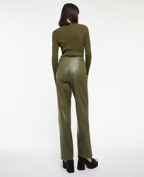 Pantalon droit en simili cuir vert de gris - Pimkie