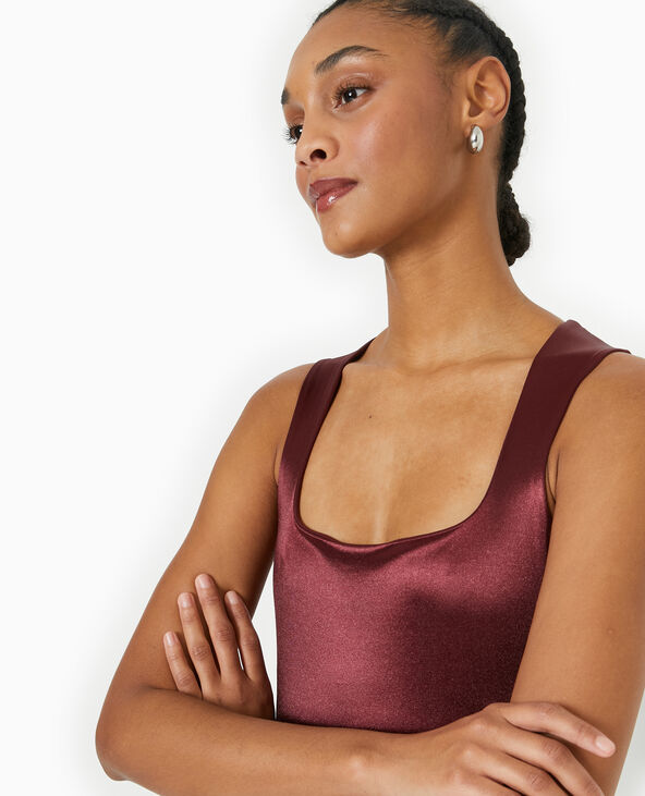 Body encolure carrée en maille brillante bordeaux - Pimkie