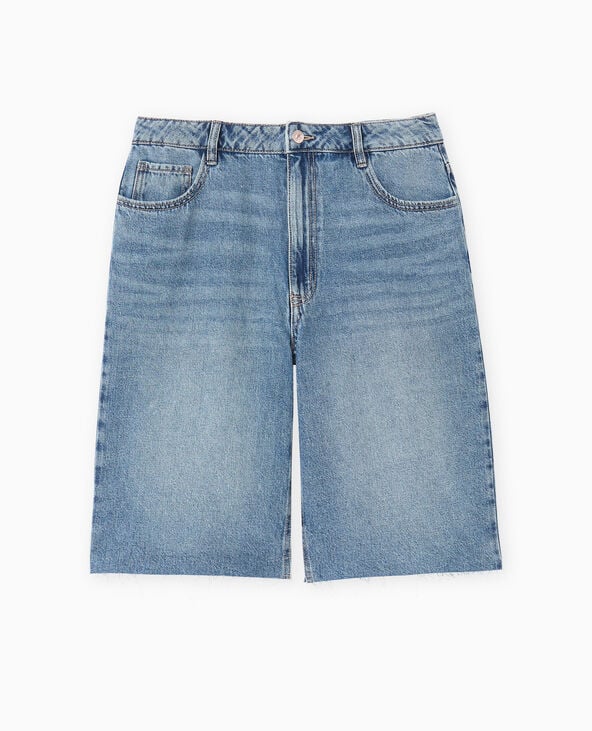 Bermuda large en jean taille basse bas coupés bleu - Pimkie