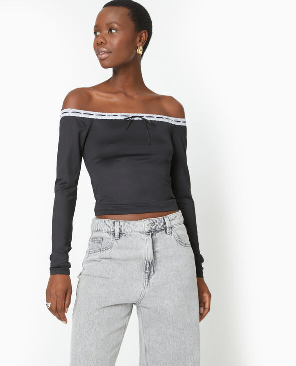 Top encolure Bardot avec noeud contraste
